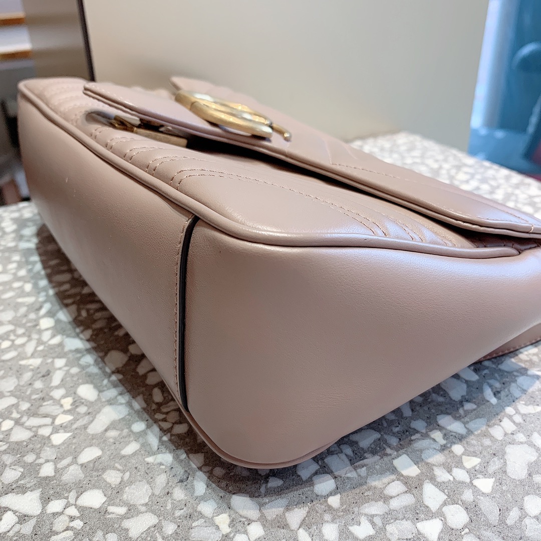 98新gucci古驰奶茶色双g马蒙marmont链条包