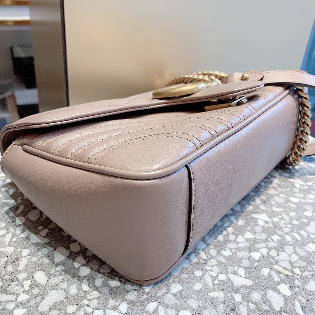 98新gucci古驰奶茶色双g马蒙marmont链条包