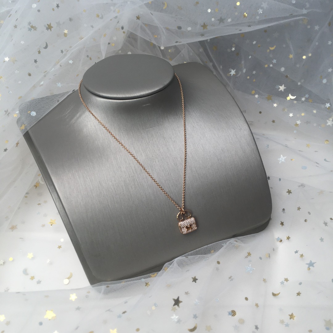 全新爱马仕constance玫瑰金满钻康康款项链