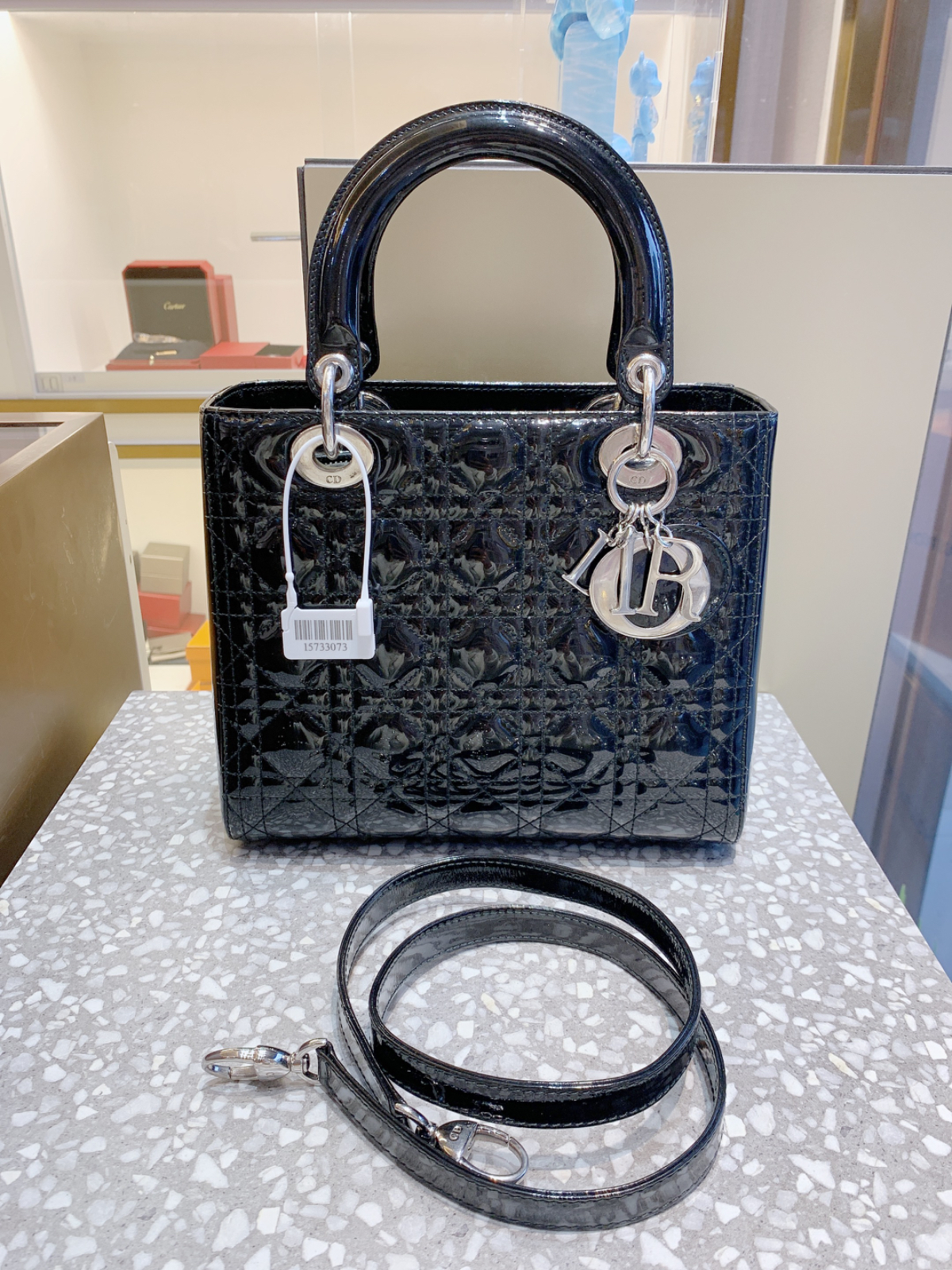 迪奥dior黑色漆皮5格戴妃包