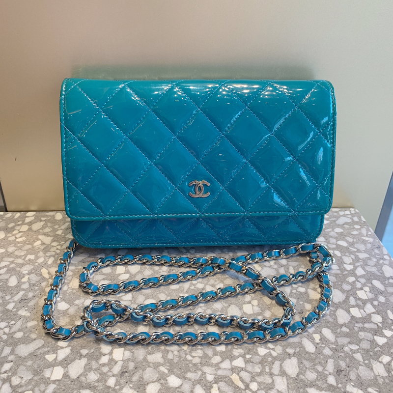 95新 chanel香奈儿 漆皮woc链条包